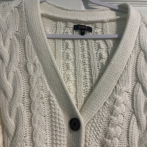 Quince Ivory Organic Cotton Oversized Cable Cardigan Sweater sz Med - Picture 2 of 3